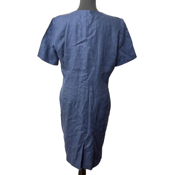 Y2K NY Sake Navy sailor Linen Double Breasted V Neck Sheath Dress Size 12 - Picture 10 of 10